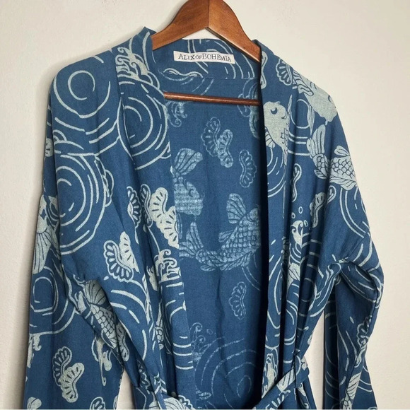 Alix of Bohemia First Wave Fish Kimono Long Belted Blue Cardigan Coat - Picture 6 of 16